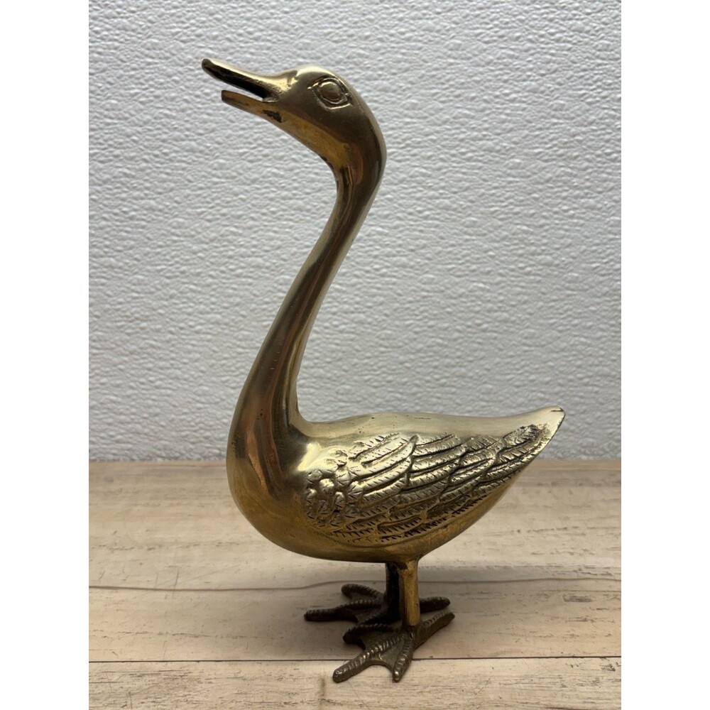 Vtg Solid Brass By R.O.C. Goose Figurine 8.5 Tall